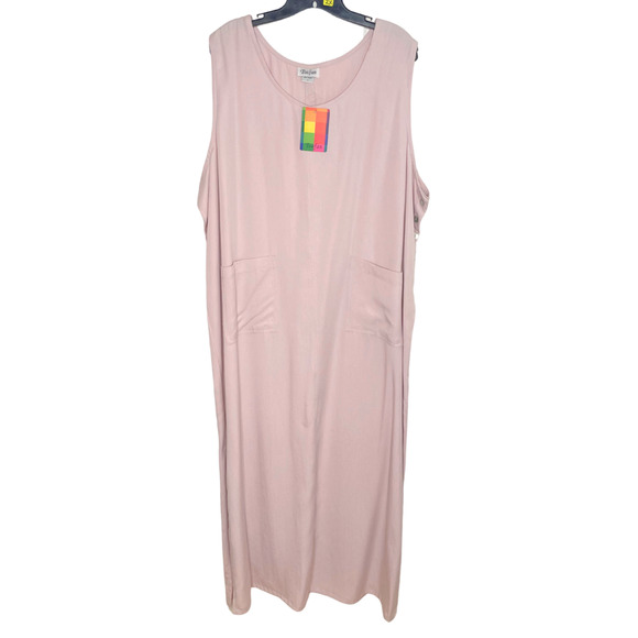 NWT Womens Maxi Dress 2X Blush Pink Sleeveless Chambray Tencel Pockets Easy Fit - Picture 1 of 6